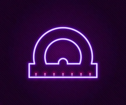 Glowing neon line Protractor grid for measuring degrees icon isolated on black Illustrazione stock