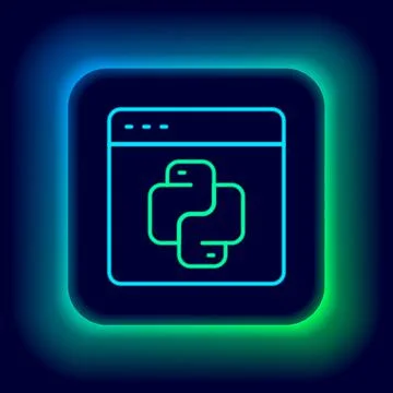 Glowing neon line Python programming language icon isolated on black background Stock Illustration