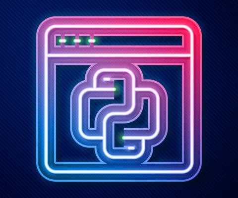 Glowing neon line Python programming language icon isolated on blue background Stock Illustration