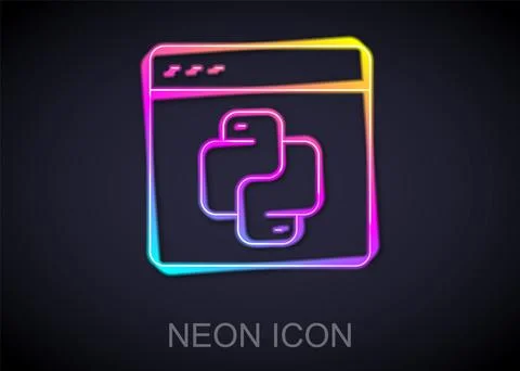 Glowing neon line Python programming language icon isolated on black background Stock Illustration
