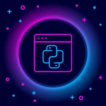 Glowing neon line Python programming language icon isolated on black background Illustration