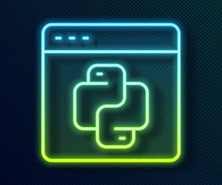Glowing neon line Python programming language icon isolated on black backgr.. Illustration