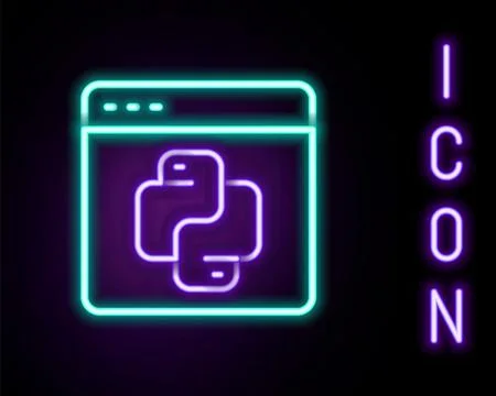 Glowing neon line Python programming language icon isolated on black backgr.. Stock Illustration