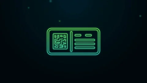 Glowing neon line QR code ticket train icon isolated on black background. 4K Stock Footage 142846149