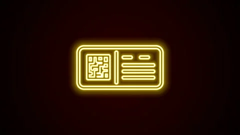 Glowing neon line QR code ticket train icon isolated on black background. 4K Stock Footage 142911162
