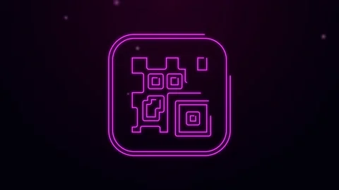Glowing neon line QR code sample for smartphone scanning icon isolated on black Stock Footage 154100765