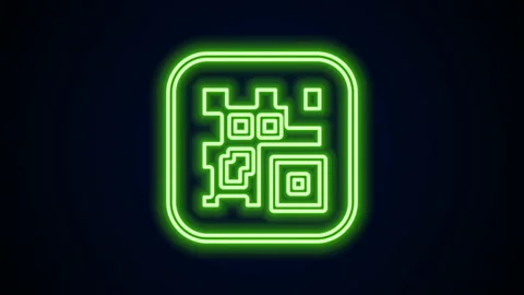 Glowing neon line QR code sample for smartphone scanning icon isolated on black Stock Footage 154100772