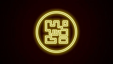 Glowing neon line QR code sample for smartphone scanning icon isolated on black Stock Footage 155828958