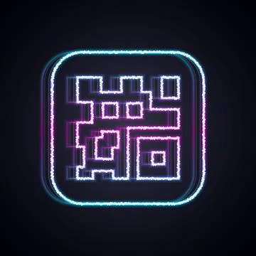 Glowing neon line QR code sample for smartphone scanning icon isolated on black Stock Illustration