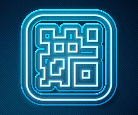 Glowing neon line QR code sample for smartphone scanning icon isolated on blue イラスト素材