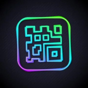 Glowing neon line QR code sample for smartphone scanning icon isolated on black Stock Illustration