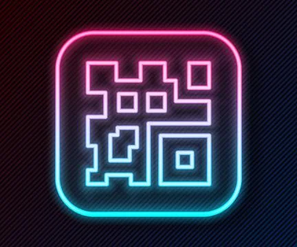Glowing neon line QR code sample for smartphone scanning icon isolated on black Stock Illustration