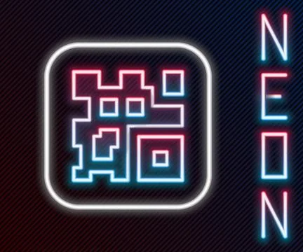 Glowing neon line QR code sample for smartphone scanning icon isolated on b.. イラスト素材