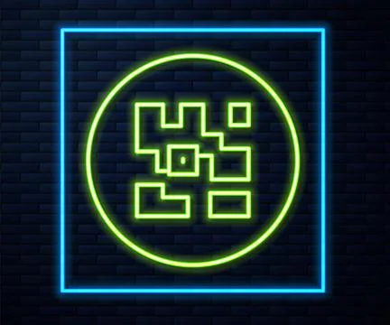 Glowing neon line QR code sample for smartphone scanning icon isolated on b.. Stock Illustration