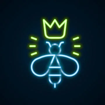 Glowing neon line Queen bee icon isolated on black background. Sweet natural Stock Illustration