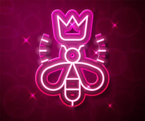 Glowing neon line Queen bee icon isolated on red background. Sweet natural food Stock Illustration