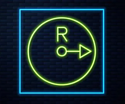 Glowing neon line Radius icon isolated on brick wall background. Vector Stock Illustration