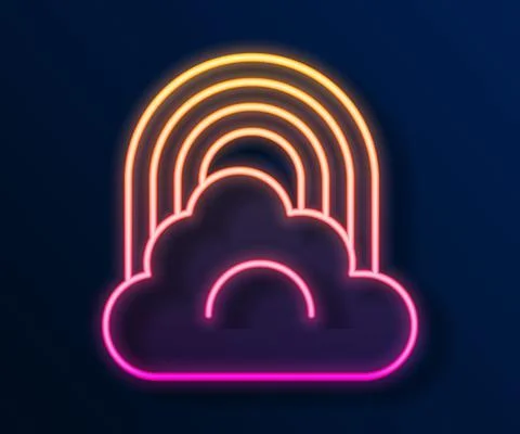 Glowing neon line Rainbow with cloud icon isolated on black background. Vector 库存插图