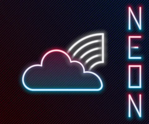 Glowing neon line Rainbow with clouds icon isolated on black background Stock Illustration