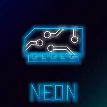 Glowing neon line RAM, random access memory icon isolated on black background Illustrazione stock