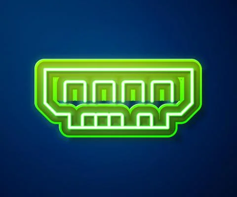 Glowing neon line RAM, random access memory icon isolated on blue background Stock-Illustration