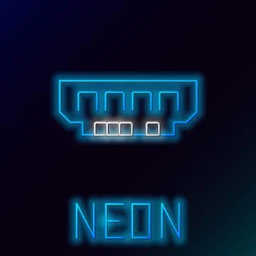 Glowing neon line RAM, random access memory icon isolated on black background Stock Illustration