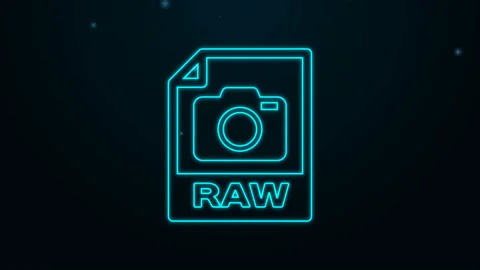 Glowing neon line RAW file document. Download raw button icon isolated on black Stock Footage 139478370
