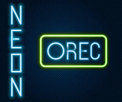 Glowing neon line Record button icon isolated on black background. Rec button Stock Illustration
