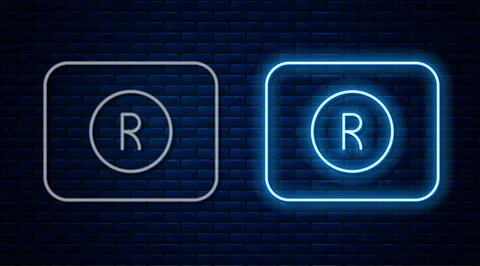 Glowing neon line Record button icon isolated on brick wall background. Rec.. Stock Illustration