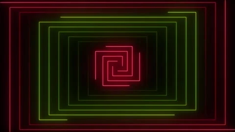 Glowing neon line rectangle shape HUD frame animation. Neon red and green H.. Video stock 335230589
