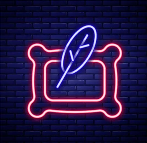Glowing neon line Rectangular pillow icon isolated on brick wall background Ilustração Stock