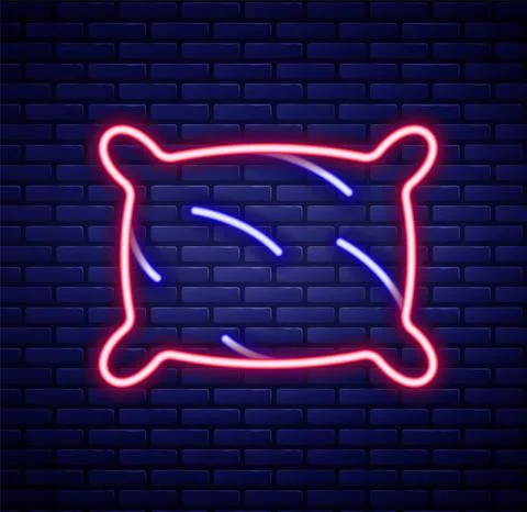 Glowing neon line Rectangular pillow icon isolated on brick wall background Stock Illustration