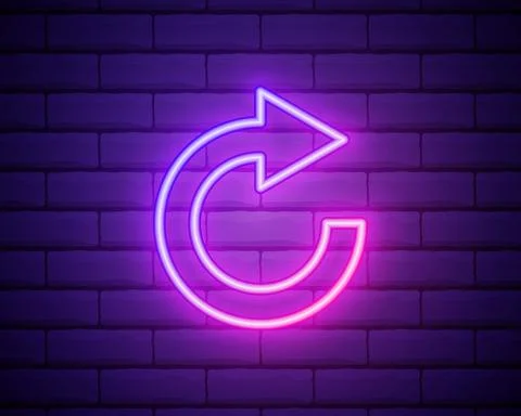 Glowing neon line Refresh icon isolated on brick wall background. Reload symb Stock Illustration