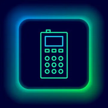 Glowing neon line Remote control icon isolated on black background. Colorful Illustrazione stock