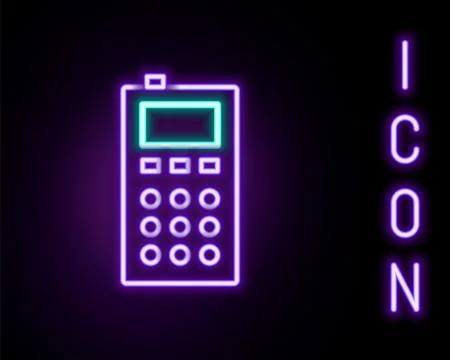 Glowing neon line Remote control icon isolated on black background. Colorfu.. Illustrazione stock
