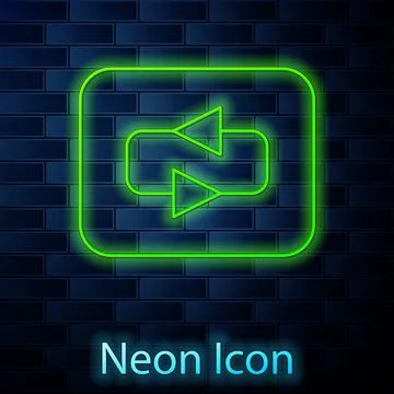 Glowing neon line Repeat button icon isolated on brick wall background. Vector 스톡 일러스트