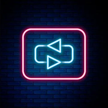 Glowing neon line Repeat button icon isolated on brick wall background. Col.. 스톡 일러스트