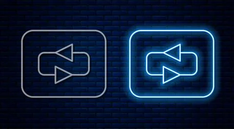 Glowing neon line Repeat button icon isolated on brick wall background.  Vect Stock Illustration