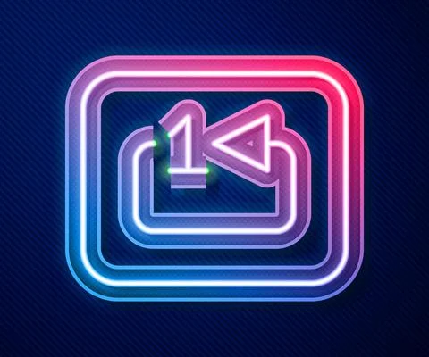 Glowing neon line Repeat track music player icon isolated on blue background Stock Illustration
