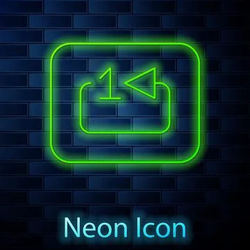 Glowing neon line Repeat track music player icon isolated on brick wall 스톡 일러스트