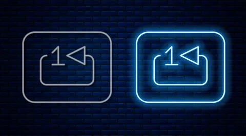Glowing neon line Repeat track music player icon isolated on brick wall イラスト素材