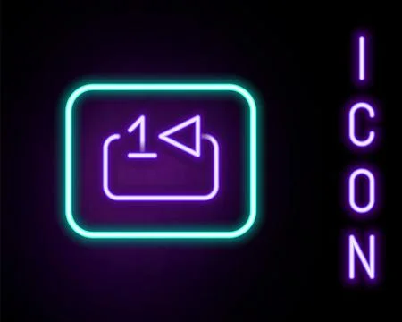 Glowing neon line Repeat track music player icon isolated on black background 스톡 일러스트