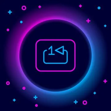 Glowing neon line Repeat track music player icon isolated on black background Illustrazione stock