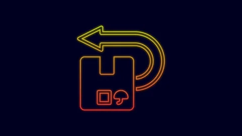 Glowing neon line Return cardboard box icon isolated on blue background. Box Stock Footage 227194047