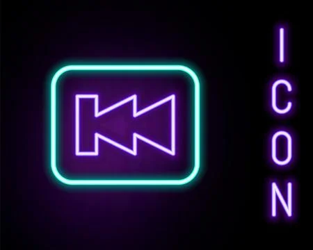 Glowing neon line Rewind button icon isolated on black background. Colorful.. Stock Illustration
