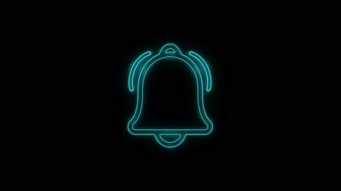 Glowing neon line Ringing bell icon isolated on black background. Alarm symbol Video stock 156133831
