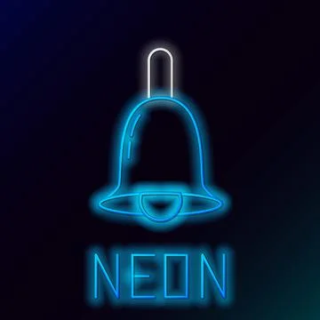 Glowing neon line Ringing bell icon isolated on black background. Alarm symbol Stock Illustration