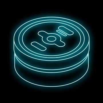 Glowing neon line robot vacuum cleaner icon isolated on black background fo.. Stock Illustration