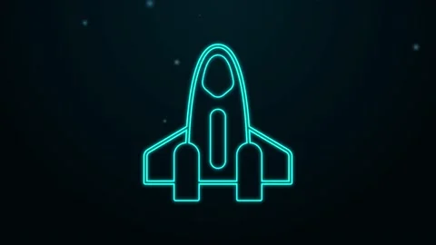 Glowing neon line Rocket ship icon isolated on black background. Space travel Stock Footage 155476068