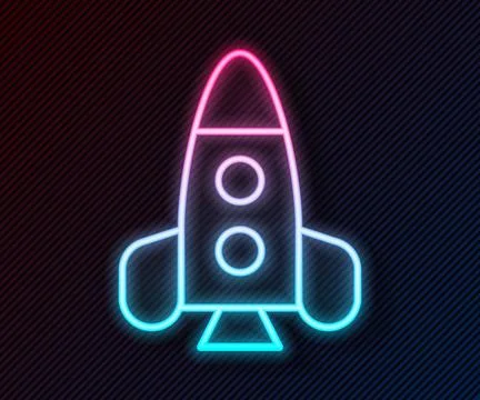 Glowing neon line Rocket ship toy icon isolated on black background. Space .. Stock Illustration